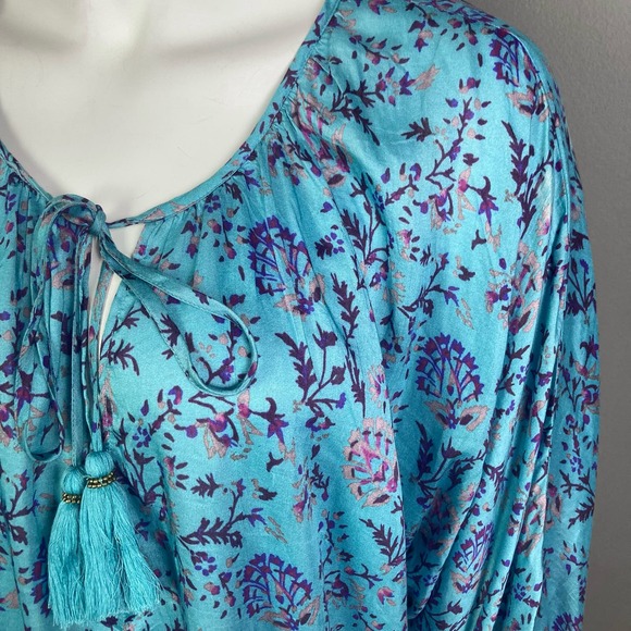 Sundance top blouse XS peasant floral blue dolamon boho silk blend - Picture 7 of 11